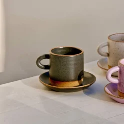 Cup And Saucer - Plastic Free Coffee Cup, Multiple Colors, Stoneware Tea Cup, Handmade In USA -Zero Waste Store earth element charcoal cup and saucer 30021962661999