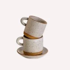 Cup And Saucer - Plastic Free Coffee Cup, Multiple Colors, Stoneware Tea Cup, Handmade In USA -Zero Waste Store earth element cream white cup and saucer 30029572669551