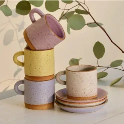 Cup And Saucer - Plastic Free Coffee Cup, Multiple Colors, Stoneware Tea Cup, Handmade In USA -Zero Waste Store earth element pink cup and saucer 30021927239791