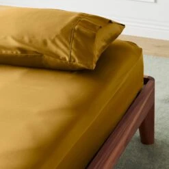 Signature Sateen Fitted Sheet - 10 Color Options -Zero Waste Store ettitude saffron queen signature sateen fitted sheet 33996752650351