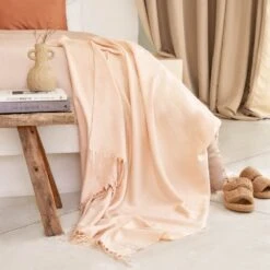 Vegan Cashmere Woven Throw Blanket -Zero Waste Store ettitude vegan cashmere woven throw blanket 33996740591727