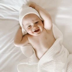 Waffle Hooded Baby Towel -Zero Waste Store ettitude waffle hooded baby towel 33996737085551