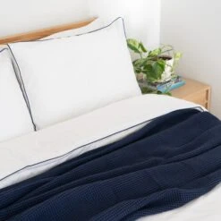 Piped Soft & Cozy Sateen Duvet Set -Zero Waste Store homebird textiles lts white navy king piped soft cozy sateen duvet set 52891052474737