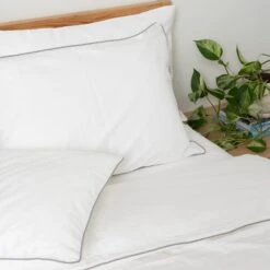 Piped Soft & Cozy Sateen Duvet Set -Zero Waste Store homebird textiles lts white navy king piped soft cozy sateen duvet set 52891052507505