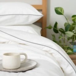 Piped Soft & Cozy Sateen Duvet Set -Zero Waste Store homebird textiles lts white navy king piped soft cozy sateen duvet set 52891052540273