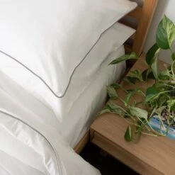 Piped Soft & Cozy Sateen Duvet Set -Zero Waste Store homebird textiles lts white navy king piped soft cozy sateen duvet set 52891052573041