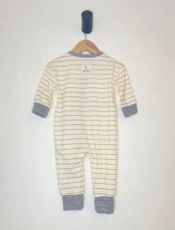 Giraffe Baby Coverall – Mustard Stripe With Heather Grey Sleeves, Non-Footed -Zero Waste Store me o my earth giraffe coverall printed on mustard stripe with heather grey sleeves 1151712313