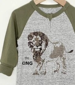 Lion Print Baby Jumpsuit – Organic, Long Sleeve, Non-Footed 8 Lion Print Baby Jumpsuit – Organic, Long Sleeve, Non-Footed -Zero Waste Store me o my earth lion coverall on heather grey ground with contrast sleeves new for spring 2025 1151712309