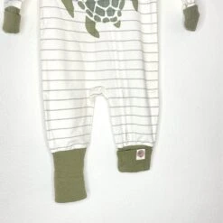 Sea Turtle Long Sleeve Non-Footed Coverall -Zero Waste Store me o my earth turtle coverall printed on our green and natural stripe new for spring 2025 1151712295
