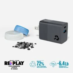 Recycled Mini Plus Wall Charger -Zero Waste Store nimble charcoal recycled mini plus wall charger 1173946318