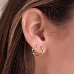 Gold Circle Stud Earrings With White Topaz