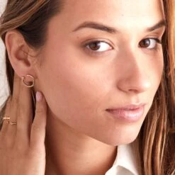 Gold Circle Stud Earrings With White Topaz -Zero Waste Store sara patino jewelry gold circle stud earrings with white topaz 59439063466353