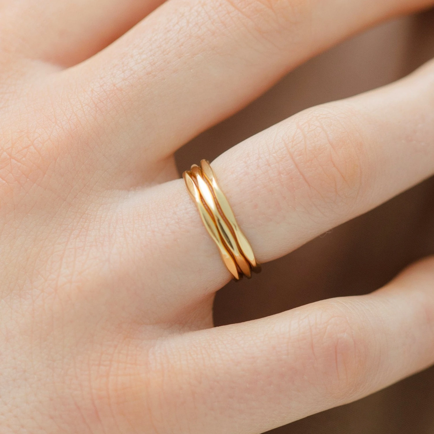 Gold Hammered Stacking Rings - Set Of 3 1 Gold Hammered Stacking Rings - Set Of 3