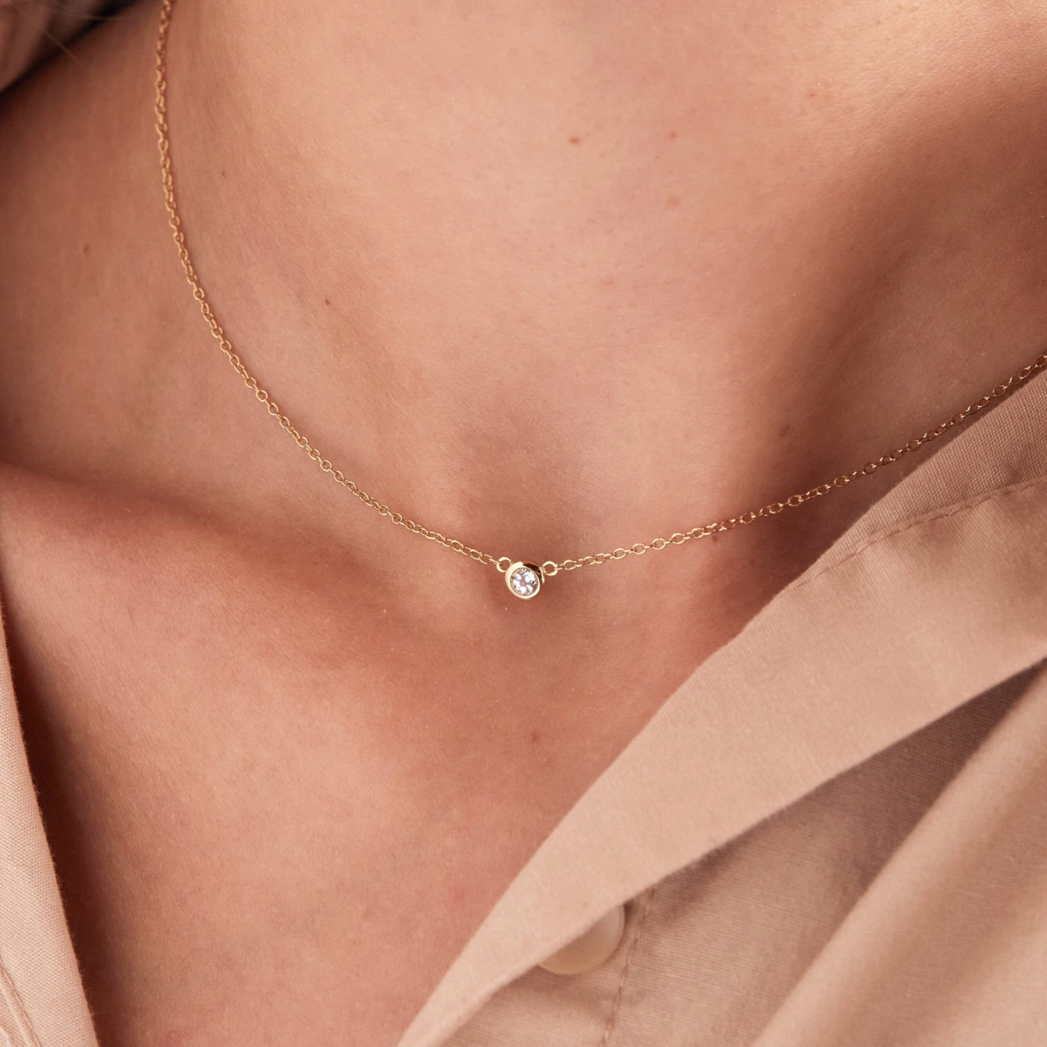 Gold Tiny White Topaz Necklace 1 Gold Tiny White Topaz Necklace