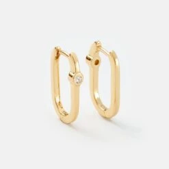 Reversible Midi Gold Hoop With White Topaz -Zero Waste Store sara patino jewelry reversible midi gold hoop with white topaz 59439071691121