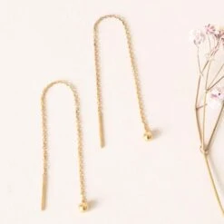 Recycled Ball & Chain Threaders -Zero Waste Store shop wellthy 14k yellow gold recycled ball chain threaders 29983240061039