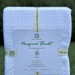 100% Organic Cotton Honeycomb Jacquard Blanket -Zero Waste Store sleep beyond 100 organic cotton honeycomb jacquard blanket 1175200315