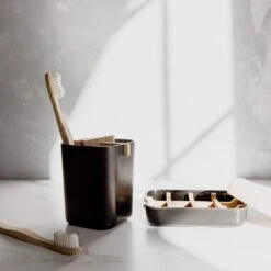 Zero Waste Brush Holder- Bamboo Fiber & Corn Starch, White Or Black -Zero Waste Store zero waste store zero waste toothbrush holder plastic free bathroom bamboo fiber corn starch white or black 30392272257135