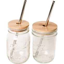 Mason Jar Kit- Mason Jar, Bamboo Lid, Stainless Steel Straw -Zero Waste Store zerowastestore com mason jar kit mason jar bamboo lid stainless steel straw 32968172666991 scaled