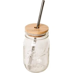 Mason Jar Kit- Mason Jar, Bamboo Lid, Stainless Steel Straw -Zero Waste Store zerowastestore com regular mouth jar mason jar kit mason jar bamboo lid stainless steel straw 32968172535919