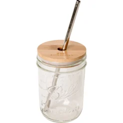 Mason Jar Kit- Mason Jar, Bamboo Lid, Stainless Steel Straw -Zero Waste Store zerowastestore com wide mouth jar mason jar kit mason jar bamboo lid stainless steel straw 32968172699759 scaled