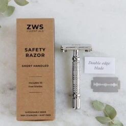 Zero Waste Safety Razor - Sustainable Razor - Single Blade, 10 Free Blades -Zero Waste Store zws essentials short handle zero waste safety razor sustainable razor stainless steel single blade 10 free blades 31801480020079